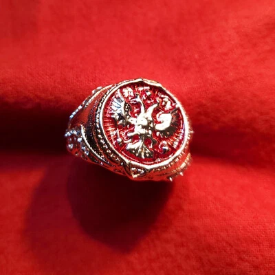 Anillo Imperial Ruso Doble Águila Roja Rusia Chapado en Oro Rosa Talla 10 + Caja de Regalo Foto 1 de 4