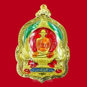 B34 Thai Amulett Luang Por Ruay Wat Tako Ruay Pan Lan Goldrahmen 24k Rich Lucky - Bild 1 von 6
