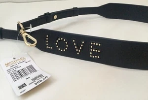 Neu mit Etikett Michael Kors goldene Nieten LOVE Gitarre Handtasche Umhängetasche schwarz Lederriemen - Bild 1 von 5