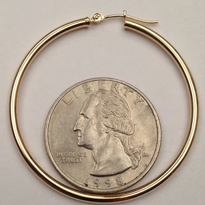 10k Yellow Gold 2mm x 40mm Round Shiny Lite Tube Hoop Earrings 1.5 Grams - Picture 1 of 13