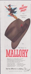 1953 Stampa Pubblicità Cappelli Mallory Magia Cavalcando in Aria Pin Up Strega Scopa Halloween - Foto 1 di 1