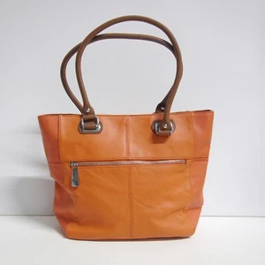 Tignanello Peppled Leather Orange Tote Double Handle Purse - Picture 1 of 9