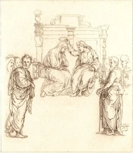 RAPHAEL ETCHING LORD CROWING VIRGIN MARY 1866 RENAISSANCE OLD MASTER ART PRINT - Picture 1 of 2