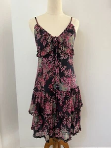 ALANNAH HILL Pink Floral Silk Ruffle Dress - Size 8 - Picture 1 of 9