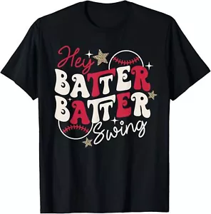 Hey Batter Batter Swing Game Day Baseball Cheer Mom Funny T-Shirt - Picture 1 of 4