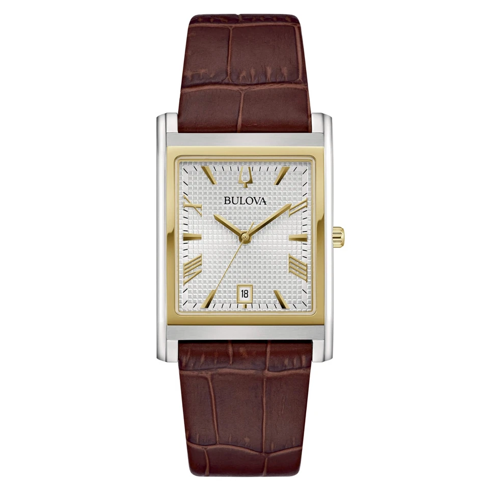 Orologio Bulova Uomo Acciaio Cinturino Pelle Marrone Quadrante Silver 96B430