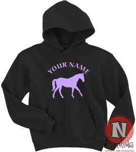 Personalised Horse equestrian Hoodie kids Hoody cool fun pony Horse activewear - Picture 1 of 13