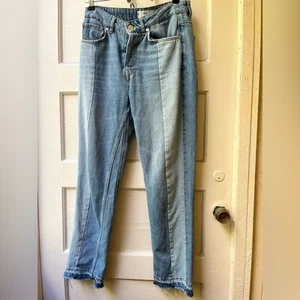 Mango size 4 mid rise Two-Tone light dark Blue Jeans straight leg distressed - Picture 1 of 15