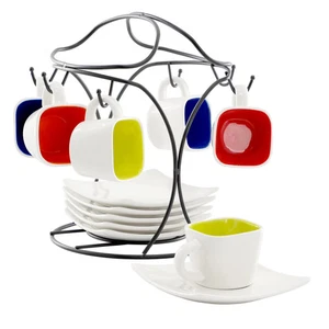 Gibson Home Crenshaw 13-teiliges quadratisches Steinzeug Espressotassen-Set mit Metallständer - Bild 1 von 1