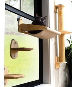Window/Wall Mount Cat Wall Shelves by – Cat Hammock (Oatmeal), Scratching Pos... - Picture 1 of 9