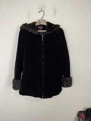 Mujer Goga GALERÍA Negro Terciopelo Cremallera Completa Imitación Piel Ribete Chaqueta Talla M Foto 1 de 4