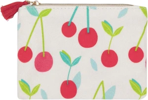 Paris - Portamonete Con Stampa Ciliegie, 100% Cotone, Con Zip E Pompon, 12 X 9,5 - Foto 1 di 12