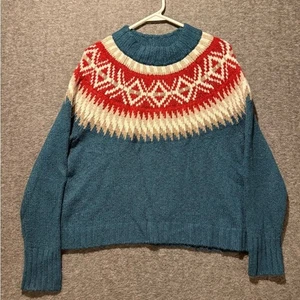 American Eagle Pullover Damen M grün rot Muster Fair Isle Mock Neck Weihnachten - Bild 1 von 10