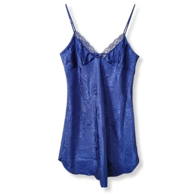 Mujeres Vintage Años 80 90 Azul Chemise Camisón Talla S Lencería de Encaje Sexy NUEVO Foto 1 de 4