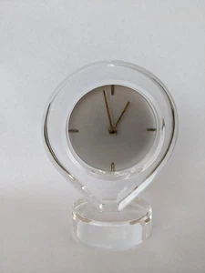 Mid Century Modern Clear Lucite Mantel Desk Clock  with pedestal WORKING - Picture 1 of 16