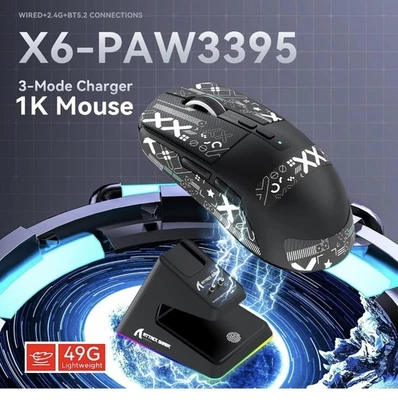 ATTACK SHARK X6 49g Gaming Mouse with Magnetic Charging Dock PixArt PAW3395 X3 - Image 1 of 4