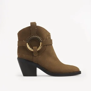 See By Chloe Hana Suede Bootie Military Green Brown Size EU 37 US 7 NEW IN BOX - Picture 1 of 13