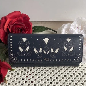 Radley Navy & White Smart Purse - Safran Logo graviert Leder Card Coin Wallet - Bild 1 von 17