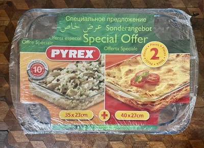 2x Pyrex Roaster Glass Dish Baking Roasting Classic Rectangular 40x27cm 35x23cm - Image 1 of 4