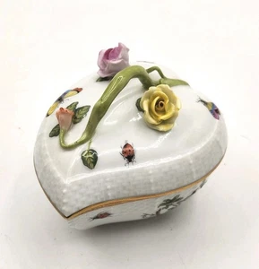 Herend Rothschild Bird Heart Shaped Lidded Trinket Box - Picture 1 of 17