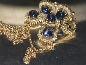 Tolles Geschenk.. Vintage 18kt Gelbgold Stern Saphir Cabochon Diamant Collier - Bild 1 von 10