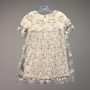 Chasing Fireflies Layered Beige Lace Party Dress Girls Size 7/8 Over The Knee - Picture 1 of 6