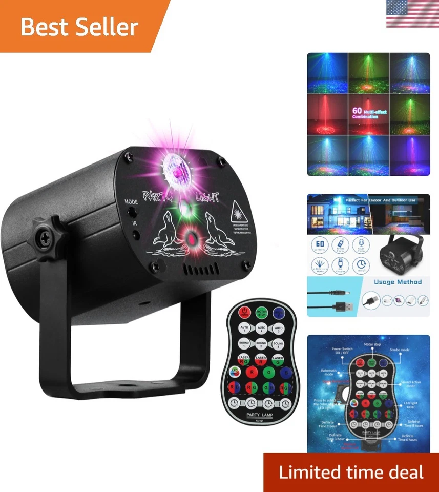 DJ Disco Stage Party Lights LED Sound Activated Laser Light RGB Flash Strobe PR