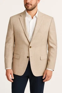 Alan Flusser Men’s Blazer 42R | 100% Linen Lightweight Sport Coat | Tan Beige Pl - Picture 1 of 13