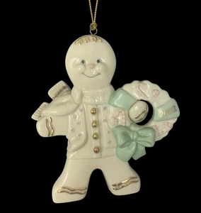 Lenox Classics Gingerbread Christmas Ornament 2002 Holding Wreath Vintage - Picture 1 of 11