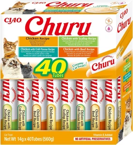 Churu Snack per Gatti Cremoso in 4 Varietà Al Pollo - 40 Stick X 14G - Cibo per - Foto 1 di 12