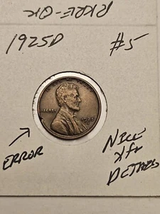 wheat penny 1925D LINCOLN CENT HIGH GRADE XF STRONG WHEAT EARS 1925-D lot #5 - Picture 1 of 6