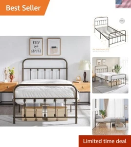 Elegant Twin Iron Platform Bed Frame with High Headboard - No Box Spring Needed - Picture 1 of 11
