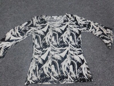 Blusa Dressbarn Mujer Pequeña Negra Jersey Elástico Diseñador Gráfico Foto 1 de 4