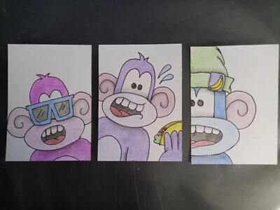 Juego de 3 cartas ACEO • Monkey Street Art • Tarjeta de artista • Taco • Mono • ATC Foto 1 de 4