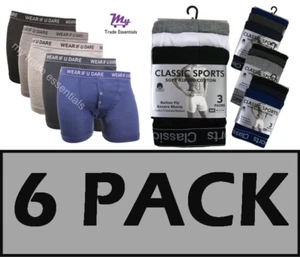 6 PACK NEW PLAIN RIBBED MEN'S BOXER SHORTS CLASSIC SPORTS UNDERWEAR WOVEN COTTON - Picture 1 of 1