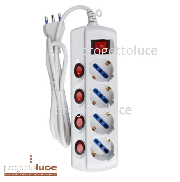  Multipresa Ciabatta Elettrica 4 Posti 4 interruttori con cavo da 1,5m spina 16A - Immagine 1 di 1