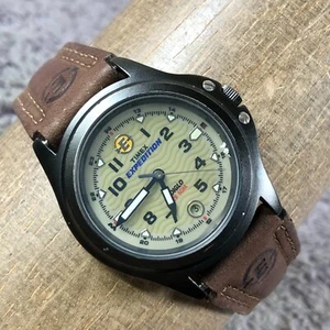 Timex Expedition Women Green Dial Date Indiglo Leather Quartz 31mm Watch 6 3/4" - Picture 1 of 13