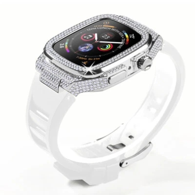 Diamond Metal steel Case For Apple Watch 10 9 8 7 6 5 4 46mm 45mm 44mm FKM Band - Image 1 of 4
