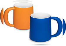 E-liu Big Coffee Mug Set of 2, Large Handle 16 Oz Blue Orange blue, orange 