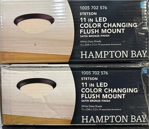 2-Pk Hampton Bay Stetson 11” Bronze LED Flush Mount, CCT Selectable Light - Picture 1 of 10
