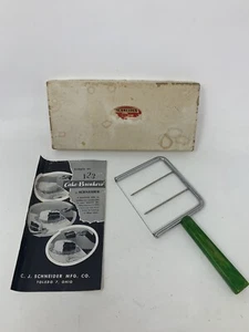 Vintage CJ Schneider Cake Breaker Green Handle Cut & Serve MCM Ohio With Box! - Picture 1 of 5