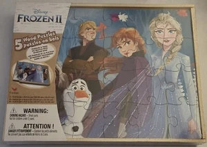Disney Frozen 2 Wood Puzzles 5 Pack In A Wood Storge - Picture 1 of 5