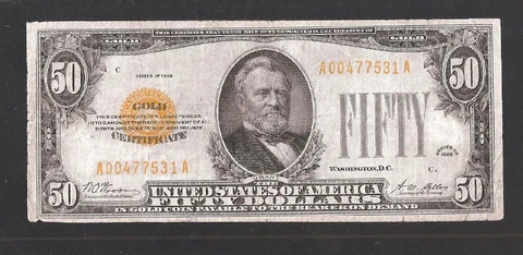 GORGEOUS RARE 1928 $50 GOLD NOTE! NO PINHOLES OR TEARS Cover