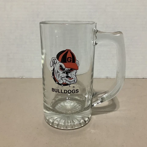 RARE Vintage University of GEORGIA BULLDOGS Glass Beer Stein UGA Cover