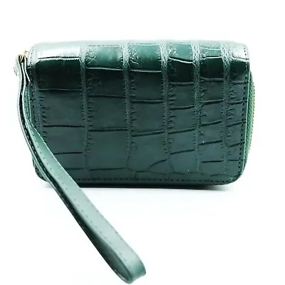 New Sacramento Green Crocodile Leather Belly Skin Women Double Zipper Wallet. • 52.49€