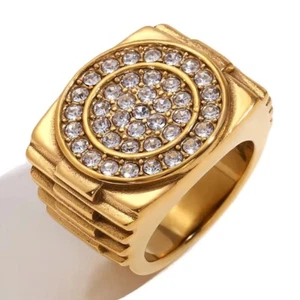 Strap Shape Shiny Disc Ring Waterproof Gold stainless steel Gold Men - Picture 1 of 13