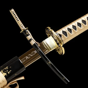 Battle Reday 1095 Carbon Steel Gold Blade Wakizashi Sword Loong Tsuba Sharp - Picture 1 of 12