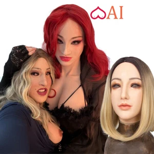 AI Silikon weibliche Maske Kopfbedeckung Kopfbedeckung volle Kopfbedeckung für Crossdresser - Bild 1 von 21