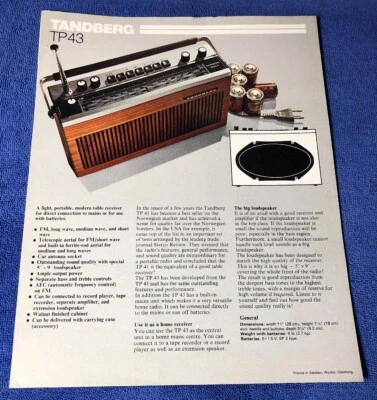 RECEPTOR TANDBERG TP43 ORIGINAL PROMOCIONAL PRODUCTO FOLLETO ANUNCIO M465x Foto 1 de 2