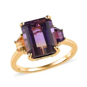 925 Silver Yellow Gold Plated AAA Natural Ametrine Citrine Ring Size 8 Ct 6.8 - Picture 1 of 10